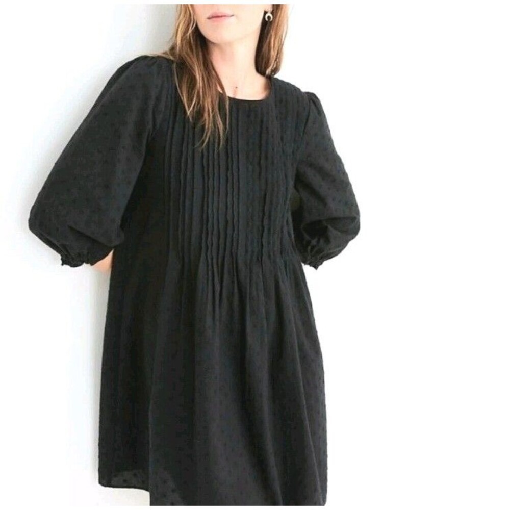 Madewell Embroidered Pintuck Mini Dress in Black Size XS MSRP $128
